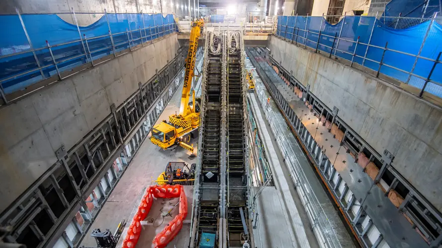 Bird's eye view of escalators installed at Sydney Metro's new station, Barangaroo.