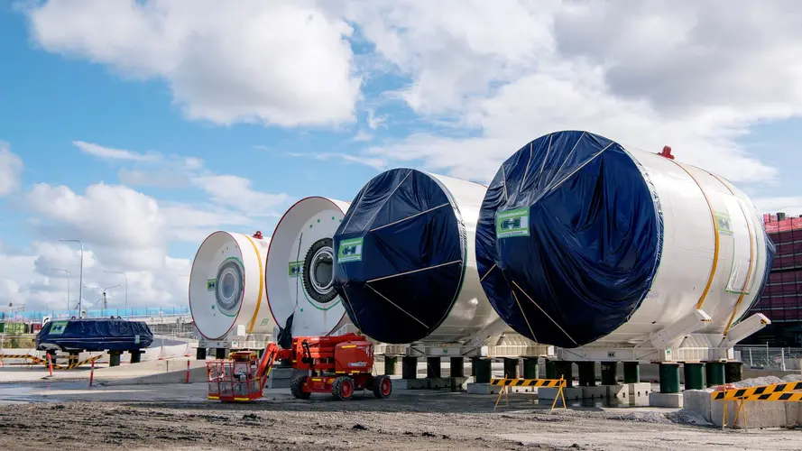 Four cutterheads lined up side by side at The Bays construction site