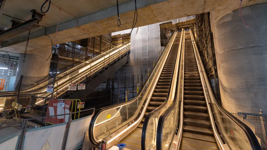 Escalators of Martin Place Station under construction