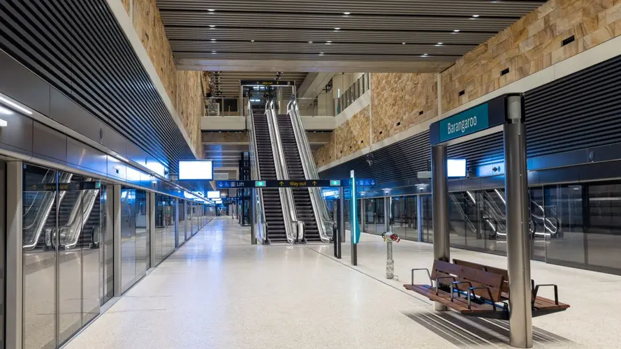 Inside of Barangaroo Station Metro platform