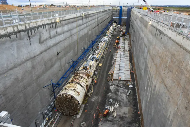 Tunnel boring machine (TBM) Eileen traversing ATL station box at Airport Business Park