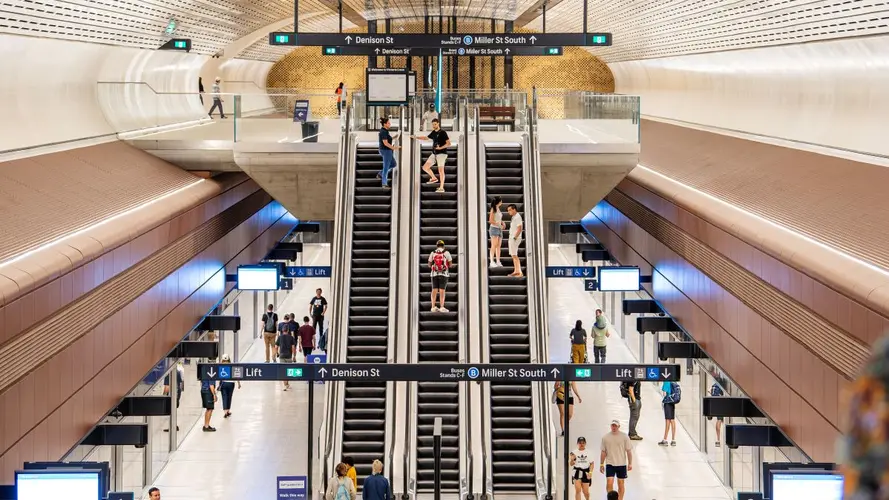 Escalators going up to the platform