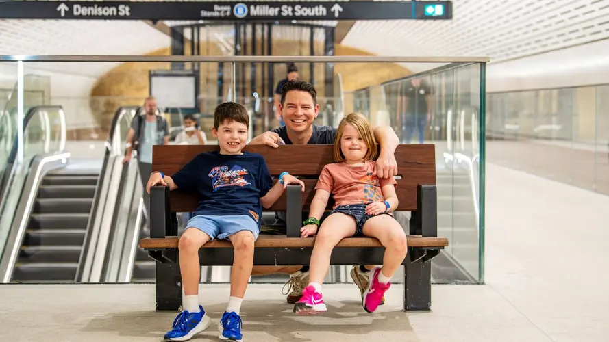 Family sitting at the platform seat