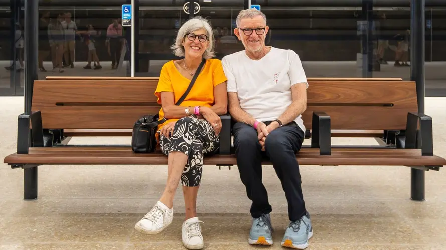 Couple sitting at the platform