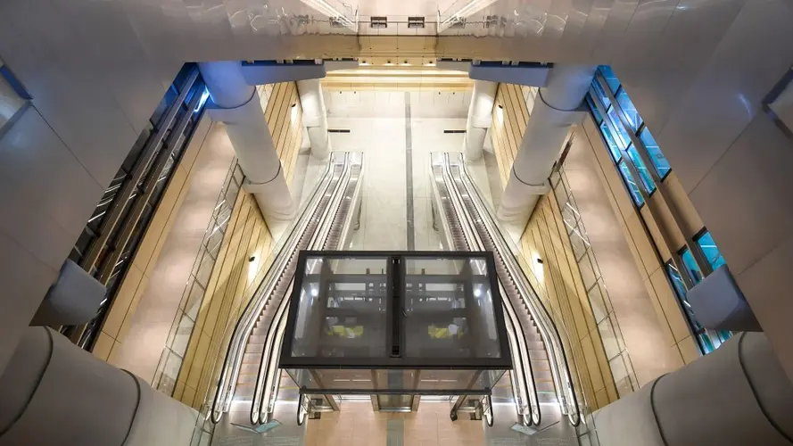 Aerial view of the station including lifts and escalators