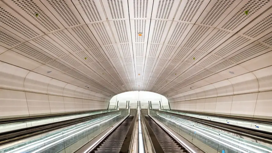 View going down the escalators