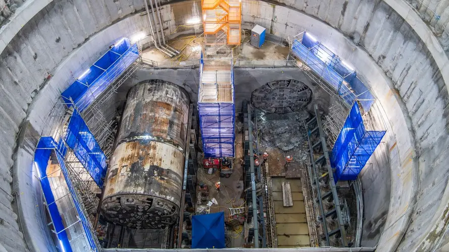 Aerial view of TBM breakthrough