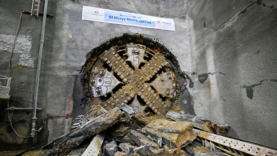 Image of TBM breaking through at St Marys