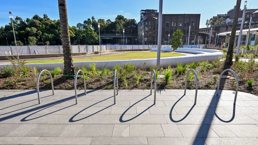 Bike racks outside Barangaroo station