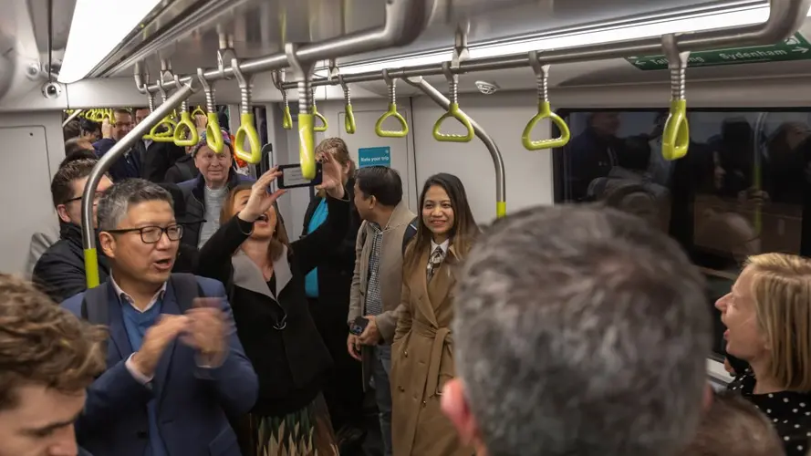 People at the newly opened city line metro 