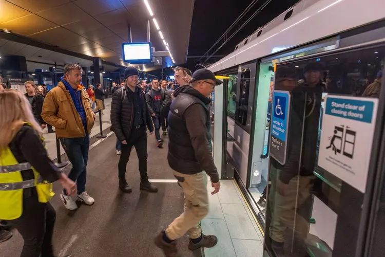 People onboarding the newly opened city line Metro