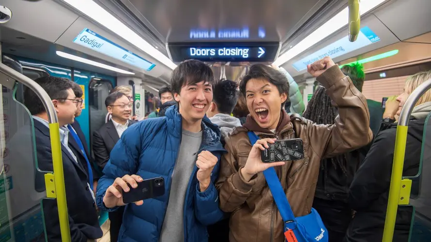 two young man in the newly opened Sydney Metro of the city line