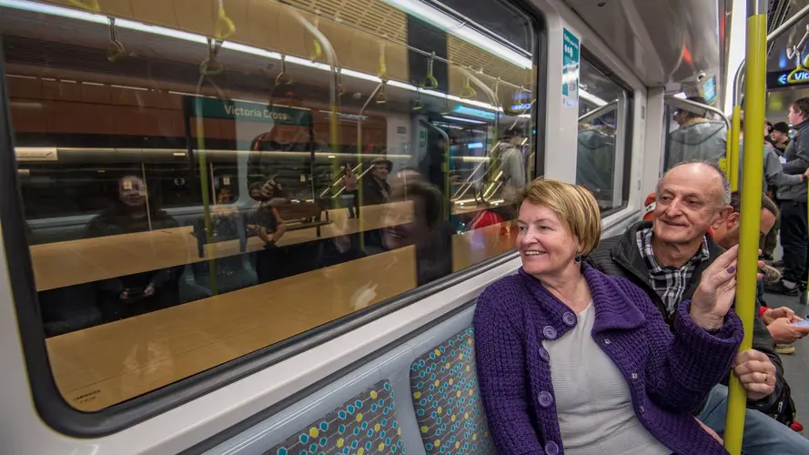 two passengers at the newly opened City line metro 