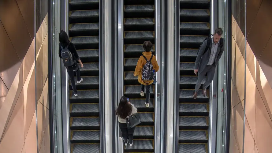 Escalators at the City and Southwest Opening station