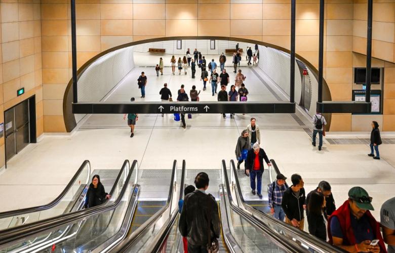 Escalators at Gadigal Station